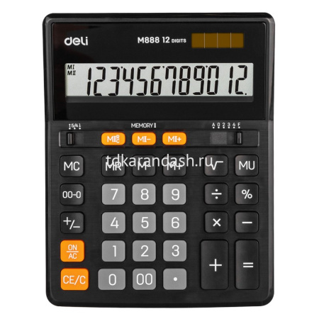 Калькулятор 12 разрядов 203х158х31мм черный EM888