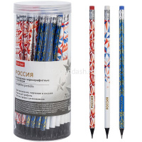 Карандаш чернографитный "Россия" HВ, с ластиком, круглый BL_088408 от магазина "Карандаш"