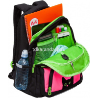 Рюкзак 30х39х20см, 728гр, 3 отделения, 4 кармана, с брелком, черный/фуксия RG-362-4/1 от магазина "Карандаш"