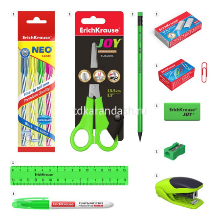 Набор настольный "Victoria. Neon Solid" 28,5х12,5х22см 13 предметов, пластик, зеленый 53264 от магазина "Карандаш"