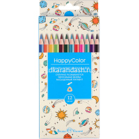 Карандаши акварельные 12 цветов "HappyColor" трехгранные, картон, 6 видов 30-0066 от магазина "Карандаш"