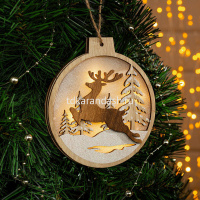 Украшение подвесное Шар 12,5см, светящиееся, дерево 3 вида Y8450-19 от магазина "Карандаш"