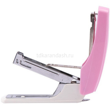 Степлер №10 15л глубина 40мм, со встроенным антистеплером, розовый/белый, пластик, в блистере E0246 от магазина "Карандаш"